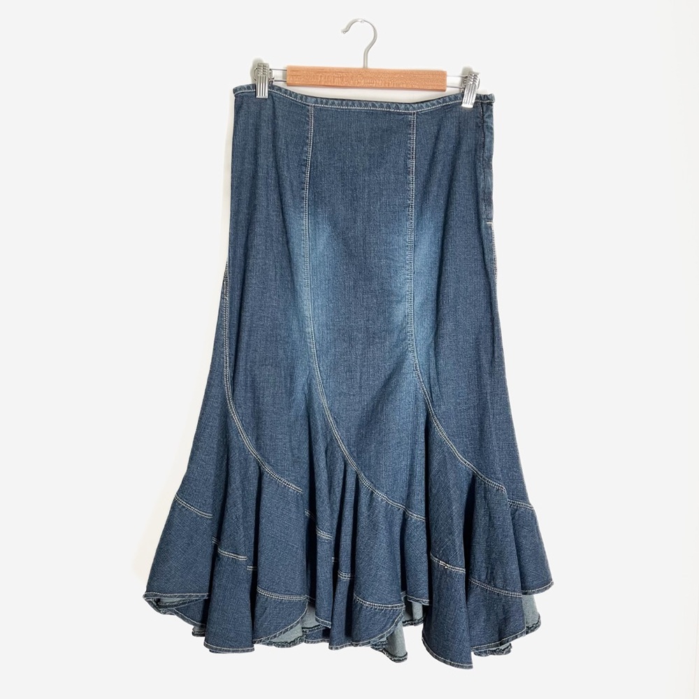 Vintage 2000s Denim Ruffle Hem Skirt